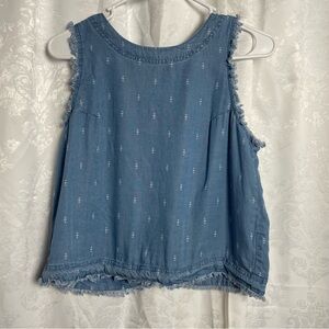 Thread & Supply Medium raw hem chambray button down back top